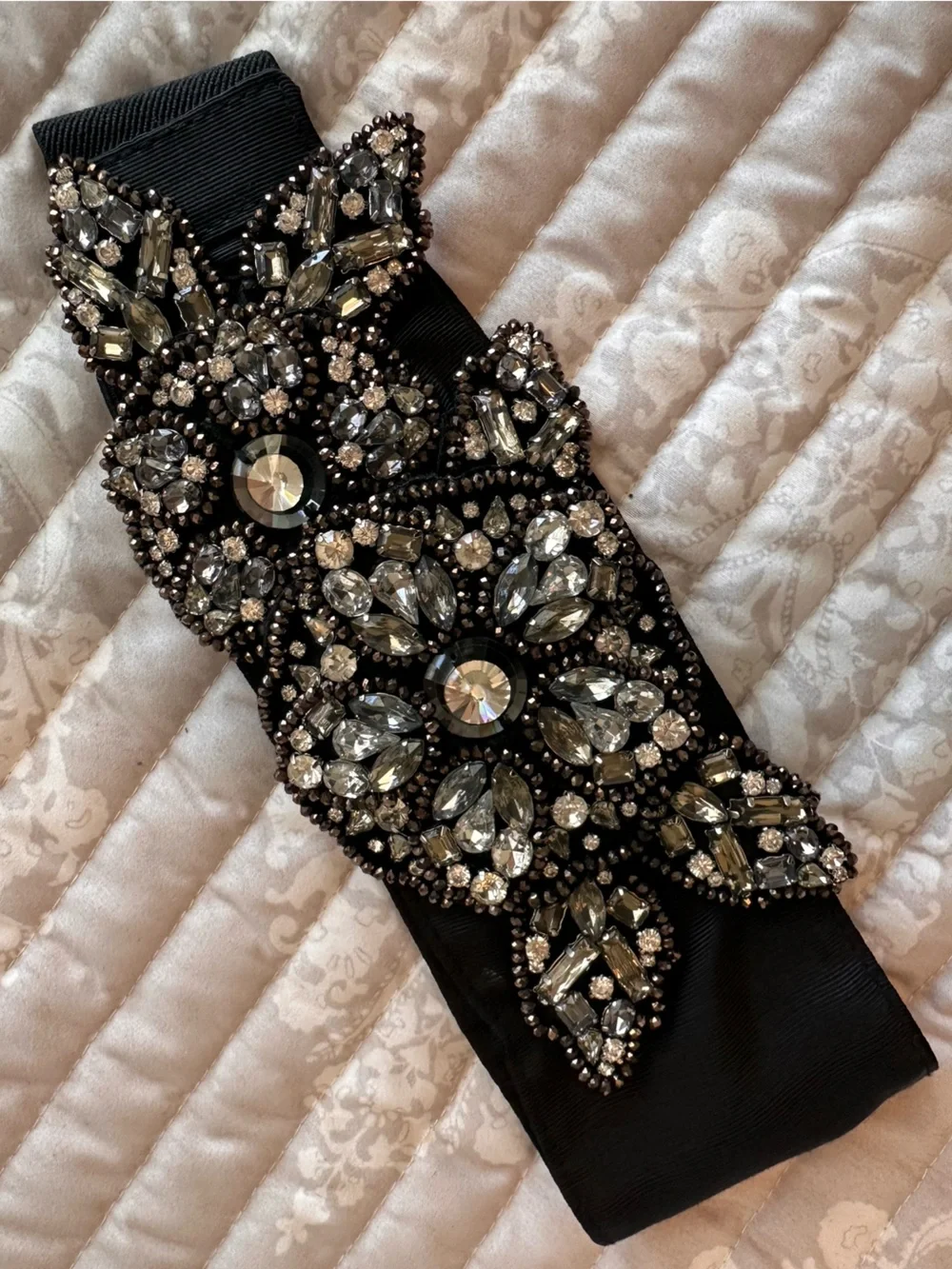 White House Black Market Black Embellished Elastic Waist Belt with Snap Closure